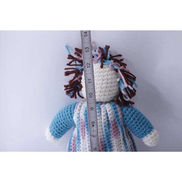 Knitted Faceless Rag Doll, 13", Blue White Dress, Female Figure, Soft Toy, - Picture 2 of 3